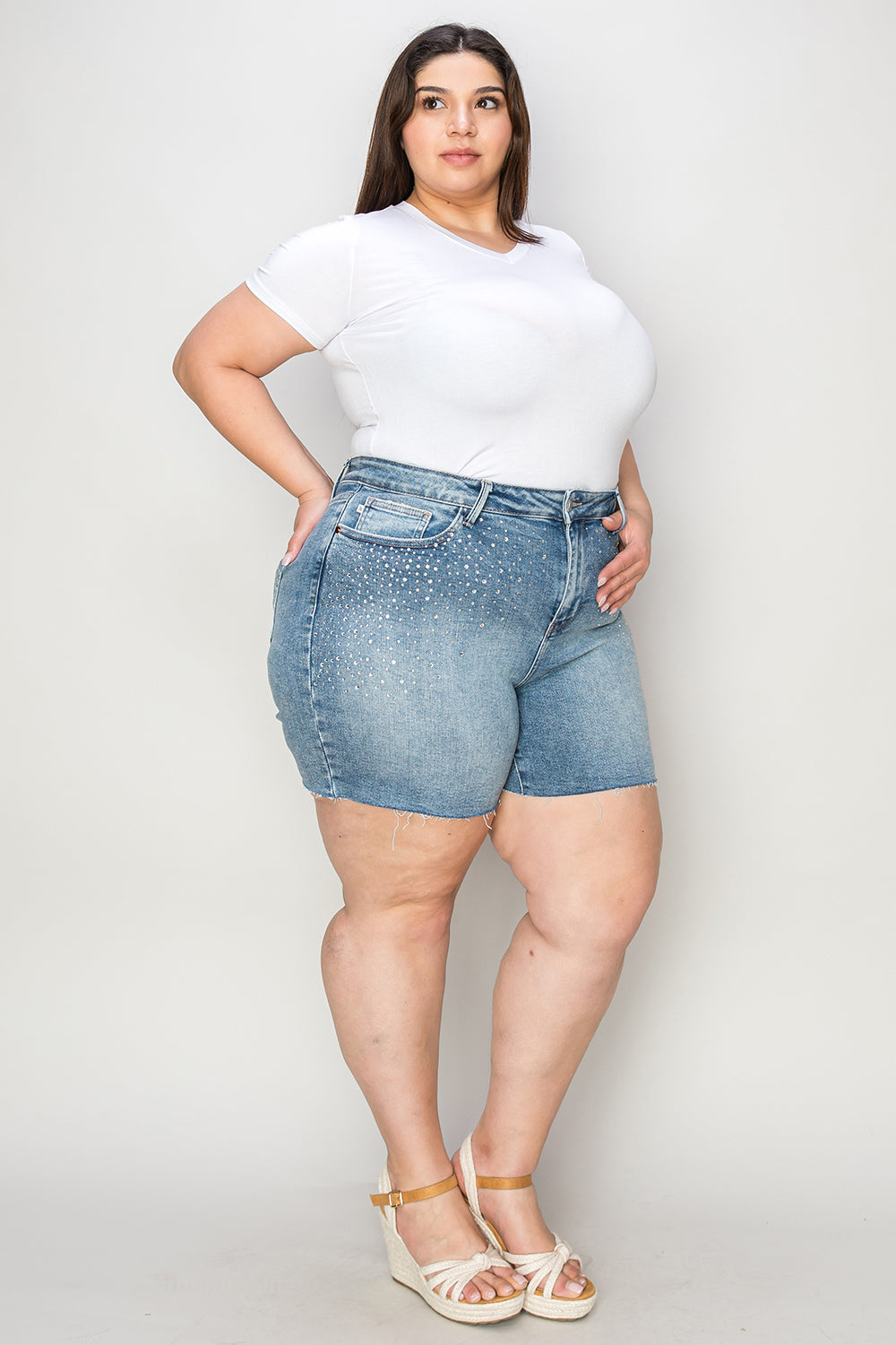 Shorts vaqueros de cintura alta con dobladillo sin rematar de Judy Blue