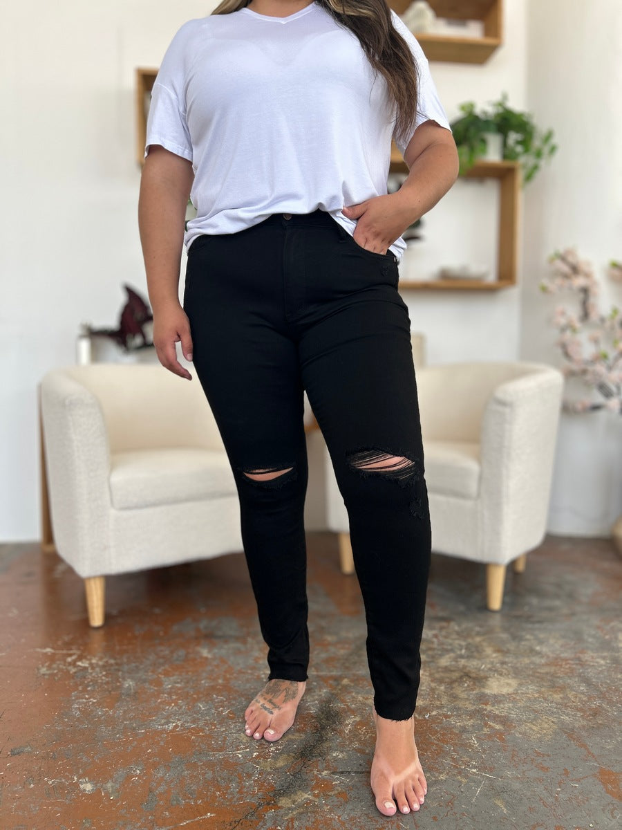 Jean skinny taille haute effet vieilli Judy Blue