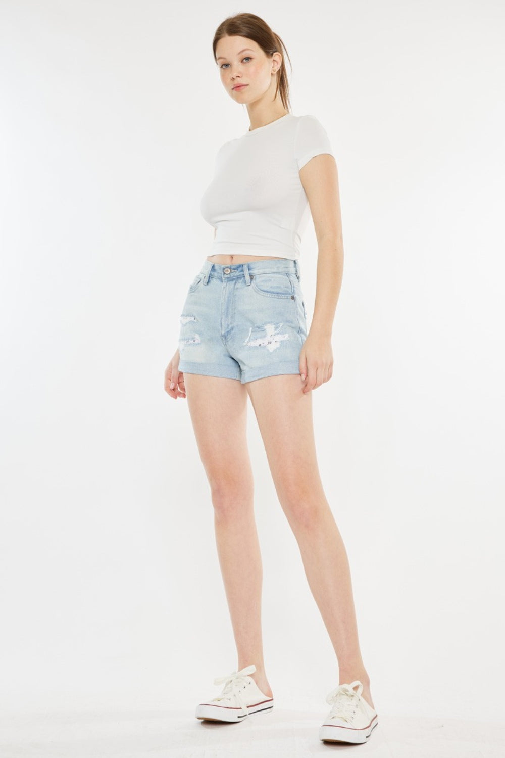 Shorts vaqueros de mamá Kancan de tiro alto y reparación