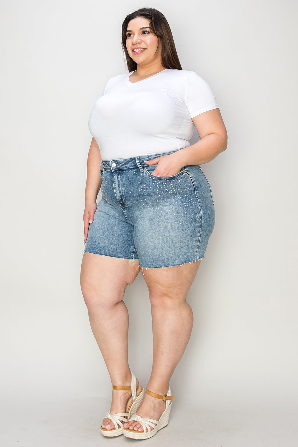Shorts vaqueros de cintura alta con dobladillo sin rematar de Judy Blue
