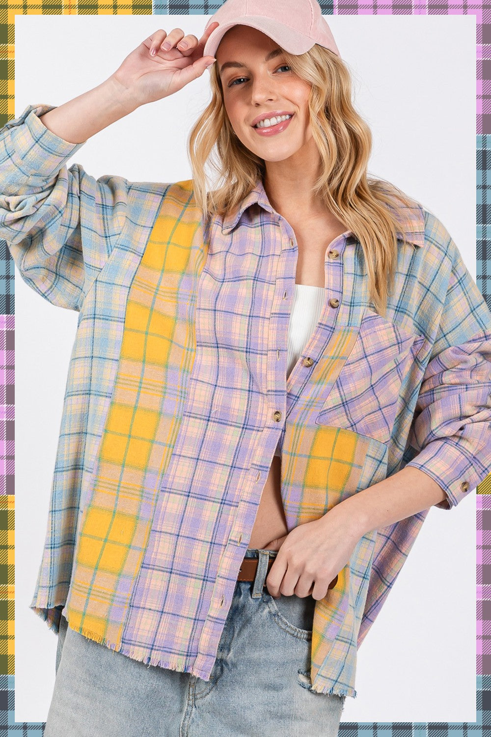 Camisa de franela a cuadros con dobladillo sin rematar y botones de SAGE + FIG