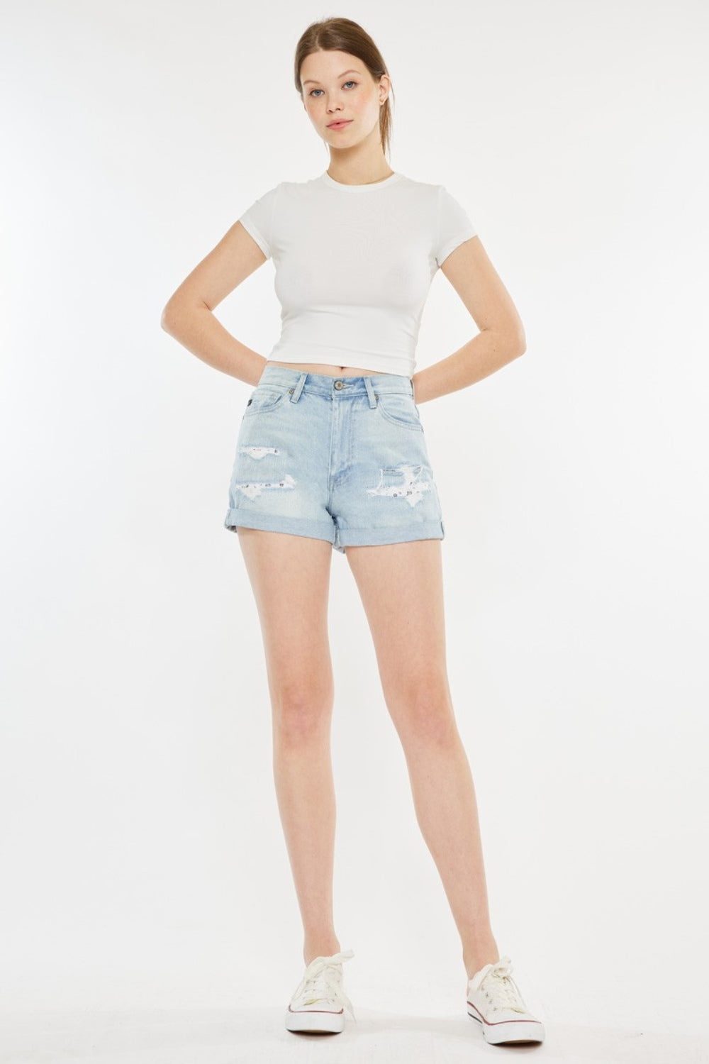 Shorts vaqueros de mamá Kancan de tiro alto y reparación