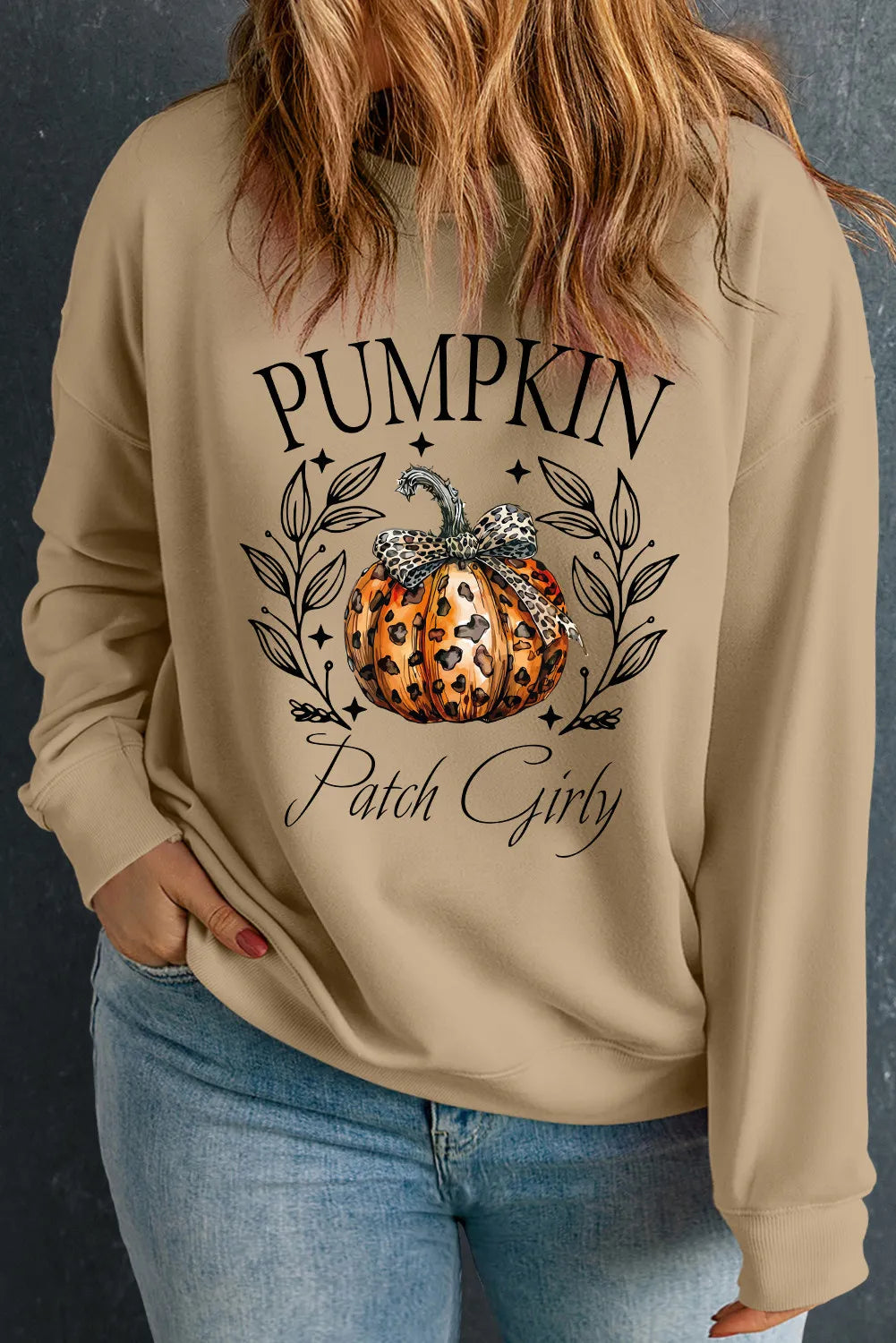 Sudadera de manga larga con estampado de calabaza de talla grande