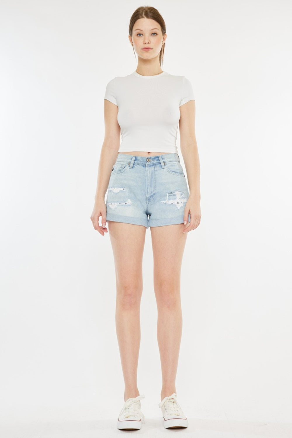 Shorts vaqueros de mamá Kancan de tiro alto y reparación