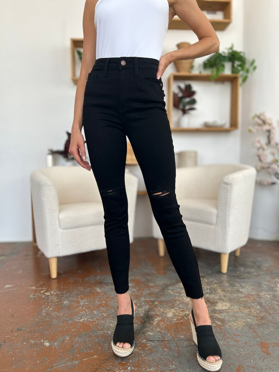 Jean skinny taille haute effet vieilli Judy Blue